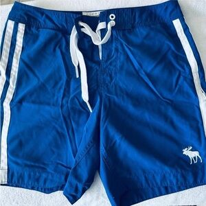 Preowned Abercrombie & Fitch Royal Blue Swim Trunks with White Accents Sz Large